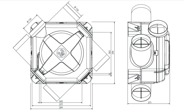 Ozeo E Ecowatt E - Woonhuis ventilatiebox 300m³/h met Perilex stekker - zonder 3 standen regelaar